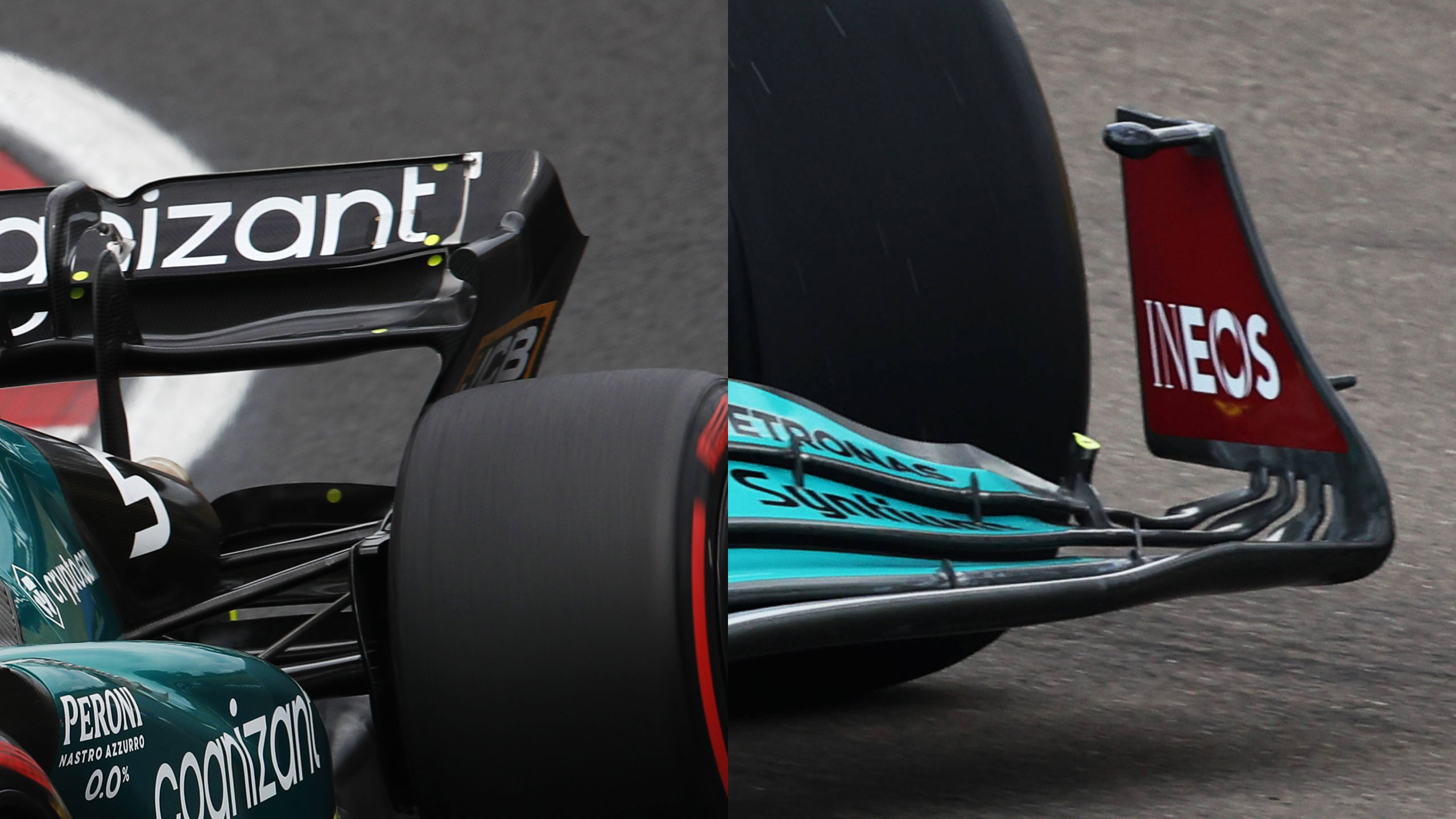 Les hacks aérodynamiques de Mercedes et d'Aston Martin seront interdits en 2023 - Crédit photo : Mercedes - Steve Etherington / Aston Martin